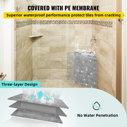 Tile Shower Seat, 22.4\" x 16\" x 20\" Ready to Tile Shower Seat, Factory Waterproof & 100% Leak Proof Tileable Shower Corner Seat, 440lbs Load-Bearing Triangular Board Shower Bench, Grey