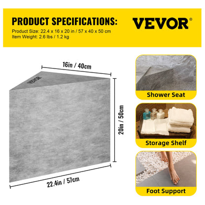 Tile Shower Seat, 22.4\" x 16\" x 20\" Ready to Tile Shower Seat, Factory Waterproof & 100% Leak Proof Tileable Shower Corner Seat, 440lbs Load-Bearing Triangular Board Shower Bench, Grey