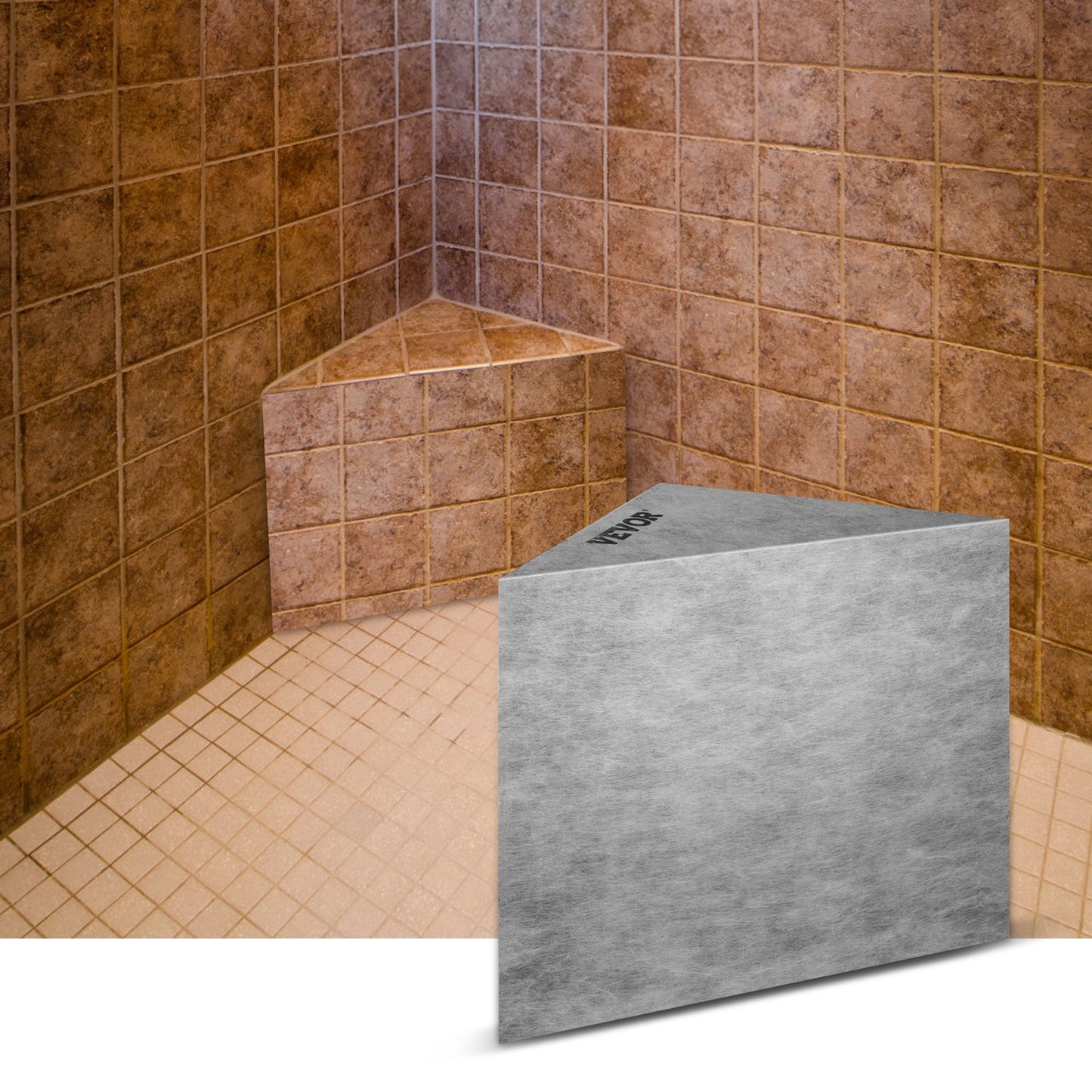Tile Shower Seat, 22.4\" x 16\" x 20\" Ready to Tile Shower Seat, Factory Waterproof & 100% Leak Proof Tileable Shower Corner Seat, 440lbs Load-Bearing Triangular Board Shower Bench, Grey