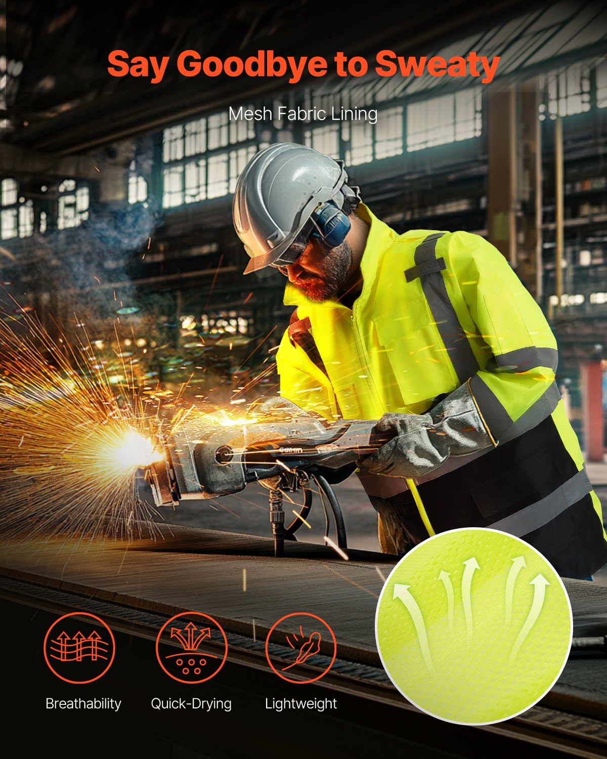 High Visibility Reflective Safety Jacket, Waterproof Safety Hoodie, Work Construction Coat with Pockets for Men & Women, Rain Gear Meet ANSI & Class 3, Hi Vis Yellow Coat with Black Bottom, L
