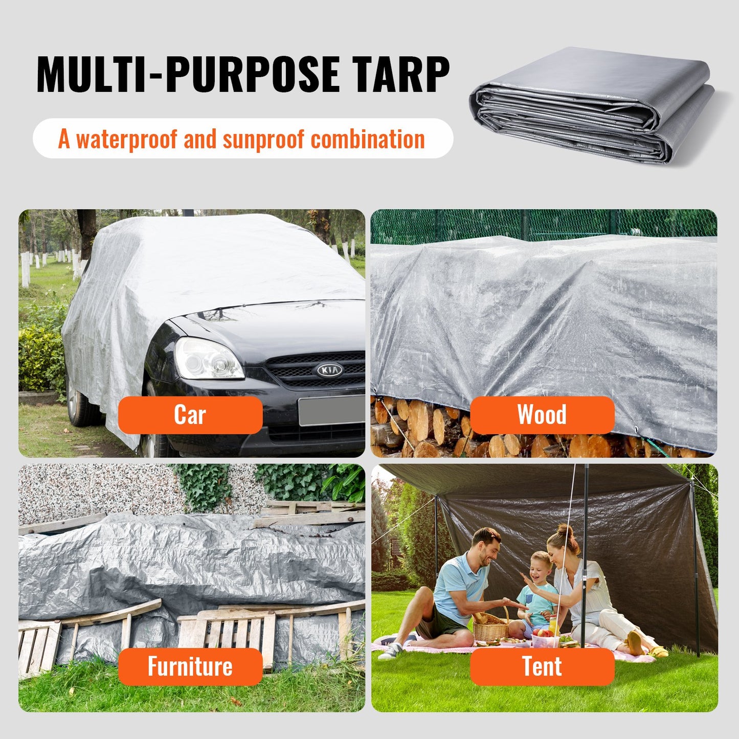Tarp Waterproof 20x30 ft, Plastic Poly Tarp Cover 10 Mil, Multi Purpose Tear UV and Temperature Resistant Outdoor Tarpaulin with High Durability Reinforced Grommets (Silver/Brown)