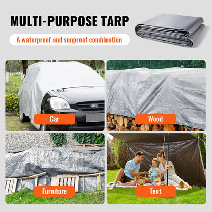 Tarp Waterproof 20x30 ft, Plastic Poly Tarp Cover 10 Mil, Multi Purpose Tear UV and Temperature Resistant Outdoor Tarpaulin with High Durability Reinforced Grommets (Silver/Brown)