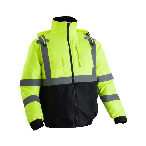 High Visibility Reflective Safety Jacket, Waterproof Winter Hoodie, Work Construction Coat with Pockets for Men & Women, Rain Gear Meet ANSI & Class 3, Hi Vis Yellow Coat with Black Bottom, L