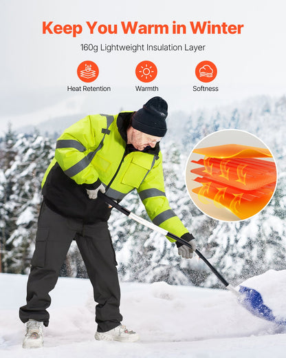 High Visibility Reflective Safety Jacket, Waterproof Winter Hoodie, Work Construction Coat with Pockets for Men & Women, Rain Gear Meet ANSI & Class 3, Hi Vis Yellow Coat with Black Bottom, L