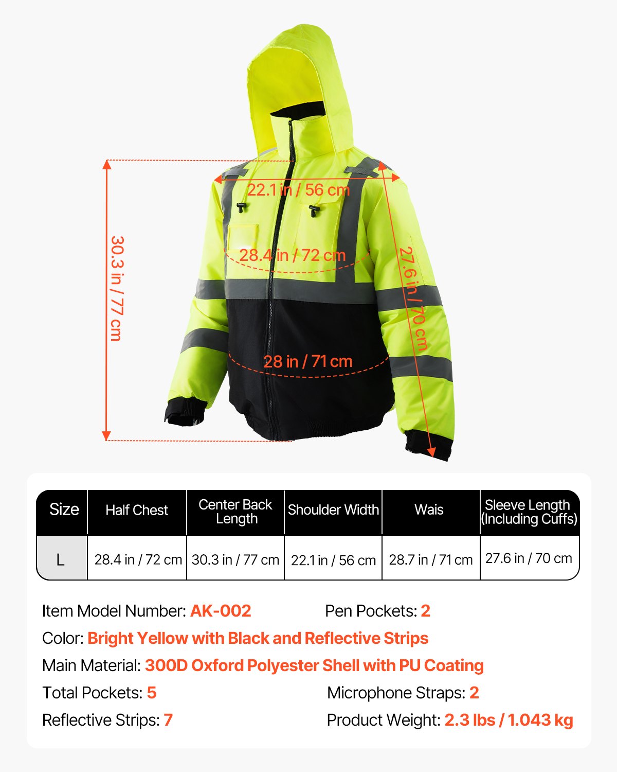 High Visibility Reflective Safety Jacket, Waterproof Winter Hoodie, Work Construction Coat with Pockets for Men & Women, Rain Gear Meet ANSI & Class 3, Hi Vis Yellow Coat with Black Bottom, L