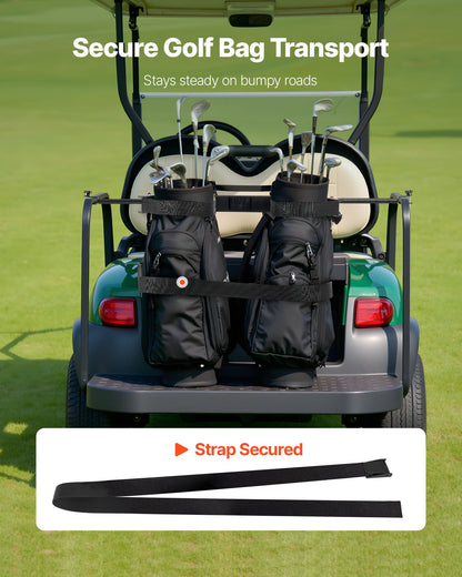 Golf Cart Bag Holder, 53.9 x 7.7 x 2.4 Inch, Compatible with Most 2+2 Golf Cart Rear Seat with 1.2-Inch Square Tubes, Adjustable Rear Seat Carts Club Holder with Strap, No Drilling Required