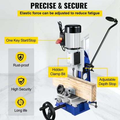 Bench drill press, 1/2 hp, 1700 rpm, bench drill press with movable workbench, hollow drill press, for drilling round, square or special square holes in wood