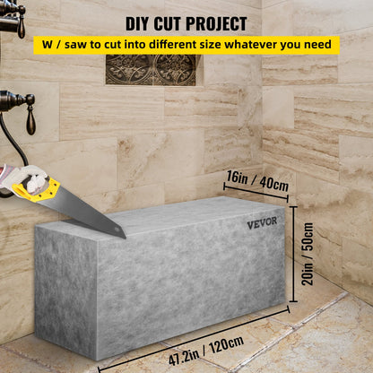 Board Shower Bench Rectangle Bench Ready to Tile & Waterproof 47.2x16x20"