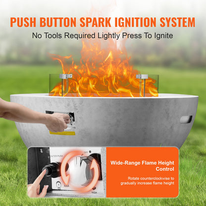 Propane Fire Pit, Outdoor Concrete Gas Fire Pit, 39 in Tabletop with Lava Rocks, Lid,Rain Cover,Adjust Flame Height Camping Firepit for Heating, Lighting, 50000 BTU