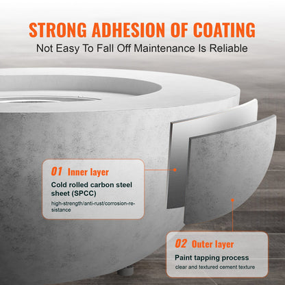 Propane Fire Pit, Outdoor Concrete Gas Fire Pit, 39 in Tabletop with Lava Rocks, Lid,Rain Cover,Adjust Flame Height Camping Firepit for Heating, Lighting, 50000 BTU