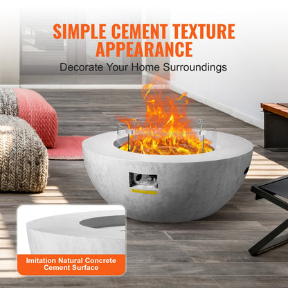 Propane Fire Pit, Outdoor Concrete Gas Fire Pit, 39 in Tabletop with Lava Rocks, Lid,Rain Cover,Adjust Flame Height Camping Firepit for Heating, Lighting, 50000 BTU