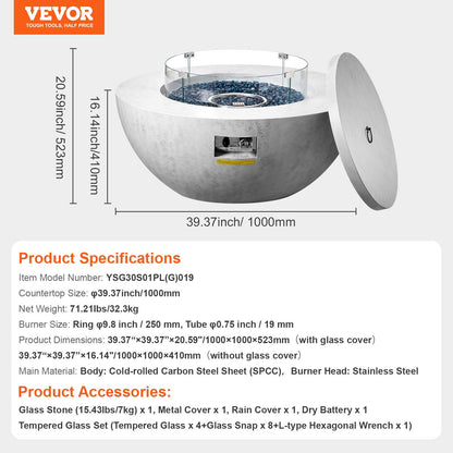 Propane Fire Pit, Outdoor Concrete Gas Fire Pit, 39 in Tabletop with Lava Rocks, Lid,Rain Cover,Adjust Flame Height Camping Firepit for Heating, Lighting, 50000 BTU