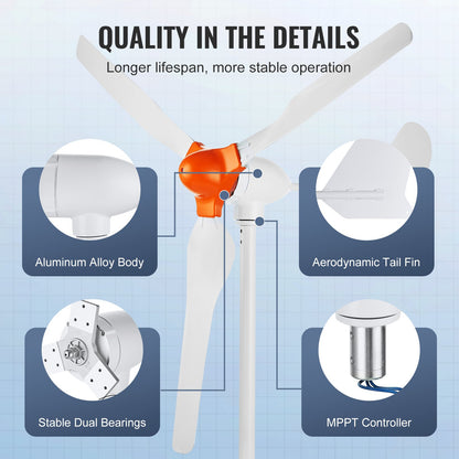 800W vindturbingenerator 12V 3-blads vindturbinsats och MPPT-styrenhet