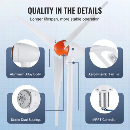 500W Wind Turbine Generator with Anemometer, 12V Wind Turbine Kit, 3-Blade Wind Power Generator, MPPT Controller & Adjustable Windward Direction, Suitable for Home, Farm, RVs, Boats