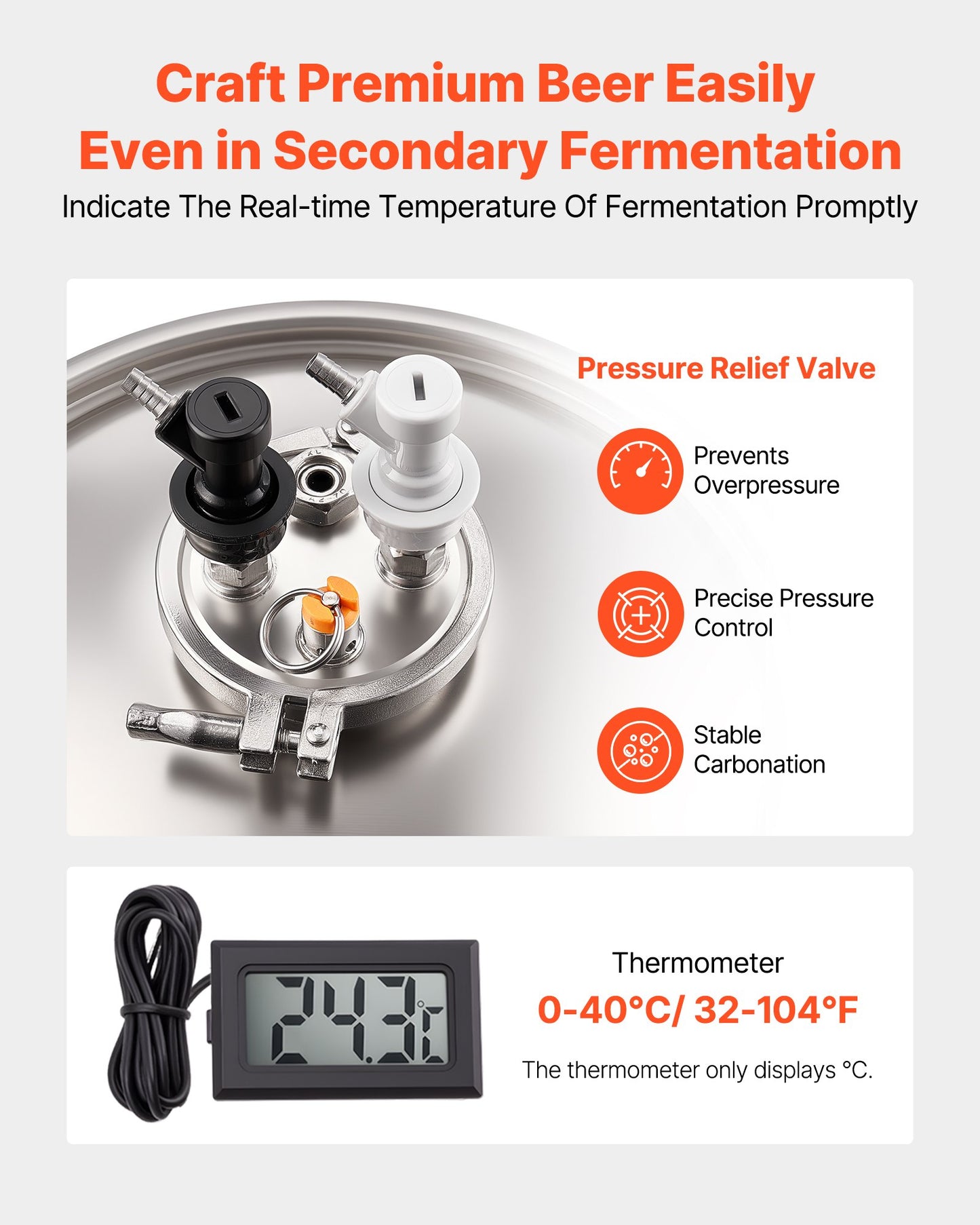 Pressure Fermenter 15 PSI, 8 Gal/30L All-in-One Stainless Steel Conical Secondary Fermentation Bucket, for Wine, Beer Brewing Equipment