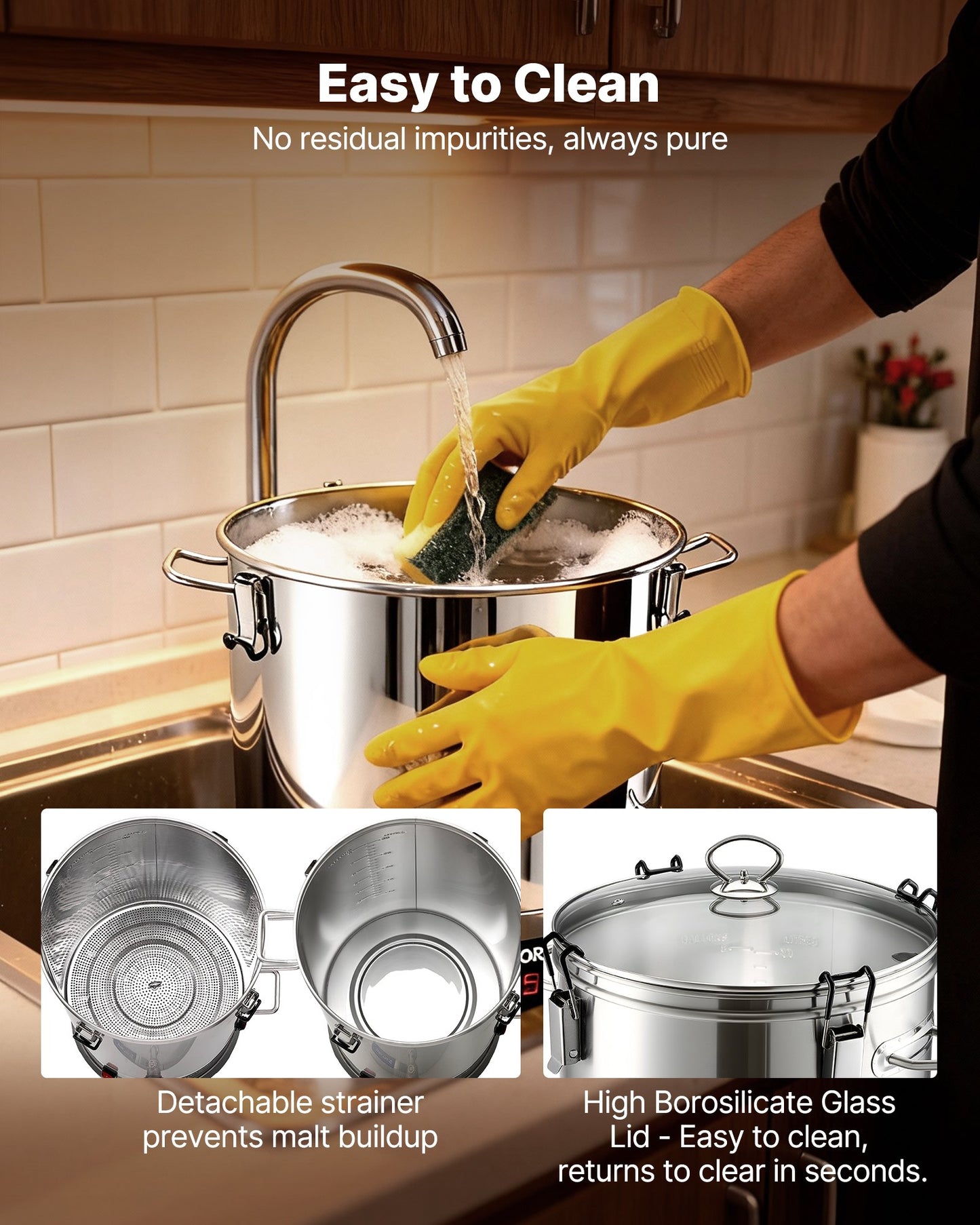 Beer Brewing Equipment, 8 Gal/30L 304 Stainless Steel Home Beer Brewer,1500W All-in-One Home Brewing Kit with Tall strainer, Integrated Inner Barrel & Reinforced Handle