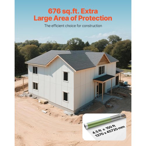 Husfolie, 1370 x 45720 mm, 0,13 mm tjock ångspärr, kraftig plastfolie för rivbeständig, ångspärr av tyg för bostads- och kommersiella byggen, vit |  EU