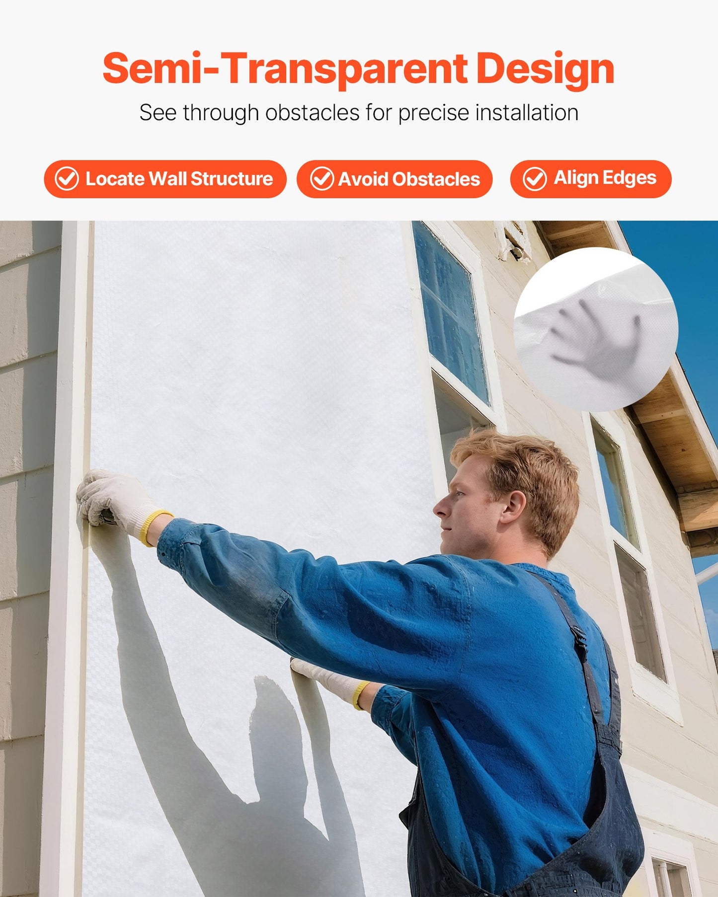 House Wrap, 9 x 75 ft, 0.13 mm Thick Vapor Barrier, Heavy Duty Plastic Sheeting for Tear-resistant, Drop Cloth Vapor Barrier Covering for Residential & Commercial Construction, White