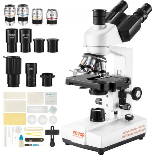 Compound Trinocular Microscope, 40X-5000X Magnification Trinocular Compound Lab Microscope with Two-Layer Mechanical Stage, External Interface, LED Illumination and Microscope Slides Included