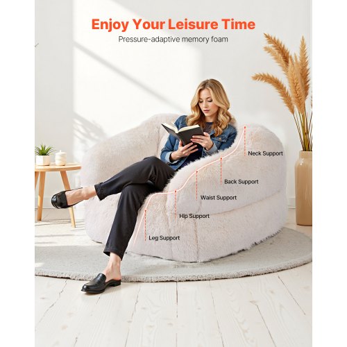 Säcksäckstol, Säcksäcksoffa med armstöd för vuxna, fluffig plysch och högdensitetsskumfyllning för vuxna med dragkedja, bekväm lata soffstolar perfekt för vardagsrum, sovrum, beige |  EU
