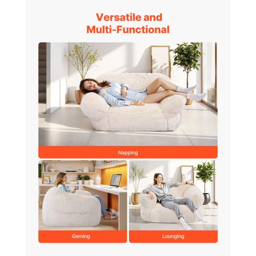 Säcksäckstol, Säcksäcksoffa med armstöd för vuxna, fluffig plysch och högdensitetsskumfyllning för vuxna med dragkedja, bekväm lata soffstolar perfekt för vardagsrum, sovrum, beige |  EU