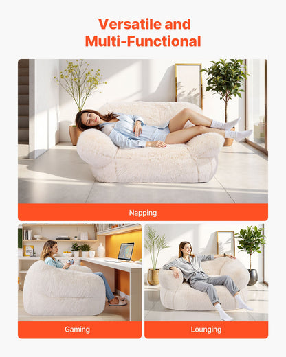 Bean Bag Chair, BeanBag Sofa Chair with Armrests for Adults, Fluffy Plush & High-Density Foam Filling Adult Bean Bag with Zapper, Comfy Lazy Sofa Chair Ideal for Living Room, Bedroom, Beige