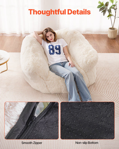 Bean Bag Chair, BeanBag Sofa Chair with Armrests for Adults, Fluffy Plush & High-Density Foam Filling Adult Bean Bag with Zapper, Comfy Lazy Sofa Chair Ideal for Living Room, Bedroom, Beige