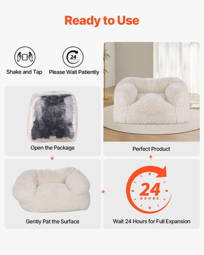 Bean Bag Chair, BeanBag Sofa Chair with Armrests for Adults, Fluffy Plush & High-Density Foam Filling Adult Bean Bag with Zapper, Comfy Lazy Sofa Chair Ideal for Living Room, Bedroom, Beige