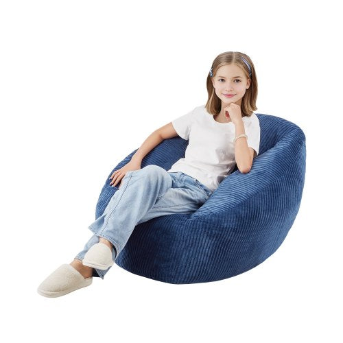 Bean Bag Chair, 3 feet Bean Bag Chair with Soft Armrests and Storage Pocket, 25D Memory Foam Filled with Soft Teddy Velvet Cover, Bean Bag for Bedroom or Playroom, Blue