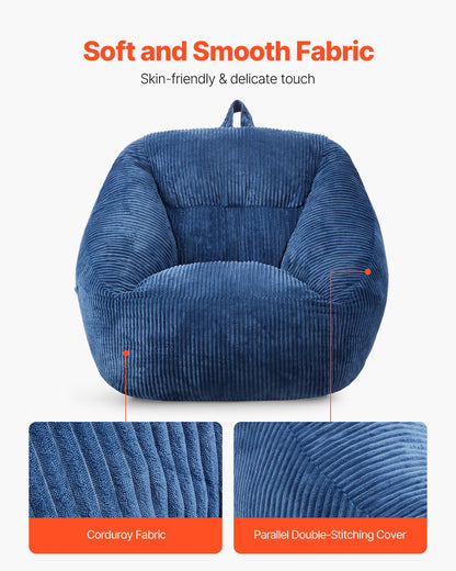 Bean Bag Chair, 3 feet Bean Bag Chair with Soft Armrests and Storage Pocket, 25D Memory Foam Filled with Soft Teddy Velvet Cover, Bean Bag for Bedroom or Playroom, Blue