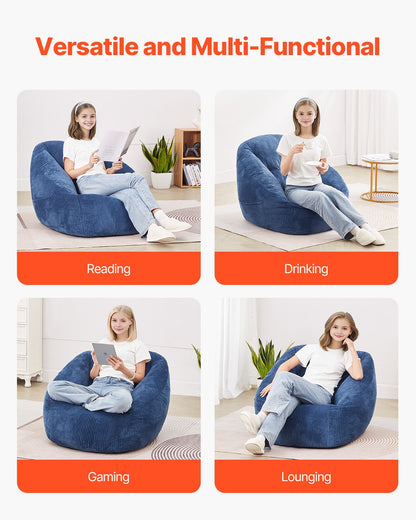 Bean Bag Chair, 3 feet Bean Bag Chair with Soft Armrests and Storage Pocket, 25D Memory Foam Filled with Soft Teddy Velvet Cover, Bean Bag for Bedroom or Playroom, Blue