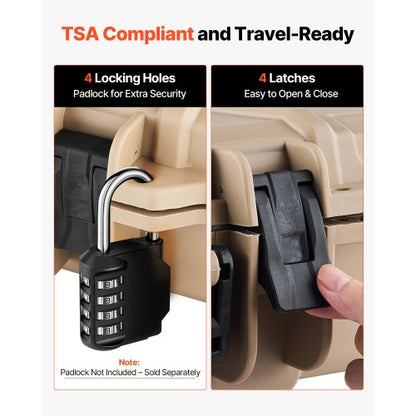 Hård gevärsväska, låsbar gevärsväska med 4 lager förskurna skum, 914 mm vapenförvaring med hjul, IP67 vattentäta och dammtäta pistolförvaringsväskor för gevär, hagelgevär, airsoftvapen, khaki |  EU