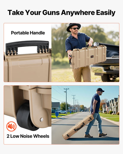 Hard Rifle Case, Lockable Rifle Case with 4 Layers Pre-cut Foams, 36 in Gun Storage with Wheels, IP67 Waterproof & Dustproof Pistol Storage Cases for Rifles, Shotguns, Airsoft Guns, Khaki