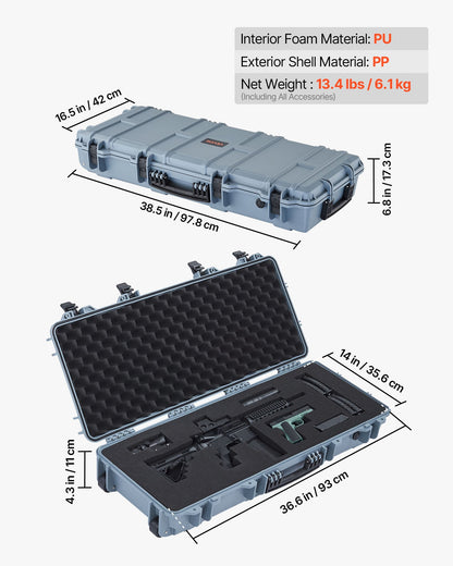 Hard Rifle Case, Lockable Rifle Case with 4 Layers Pre-cut Foams, 36 in Gun Storage with Wheels, IP67 Waterproof & Dustproof Pistol Storage Cases for Rifles, Shotguns, Airsoft Guns, Grey