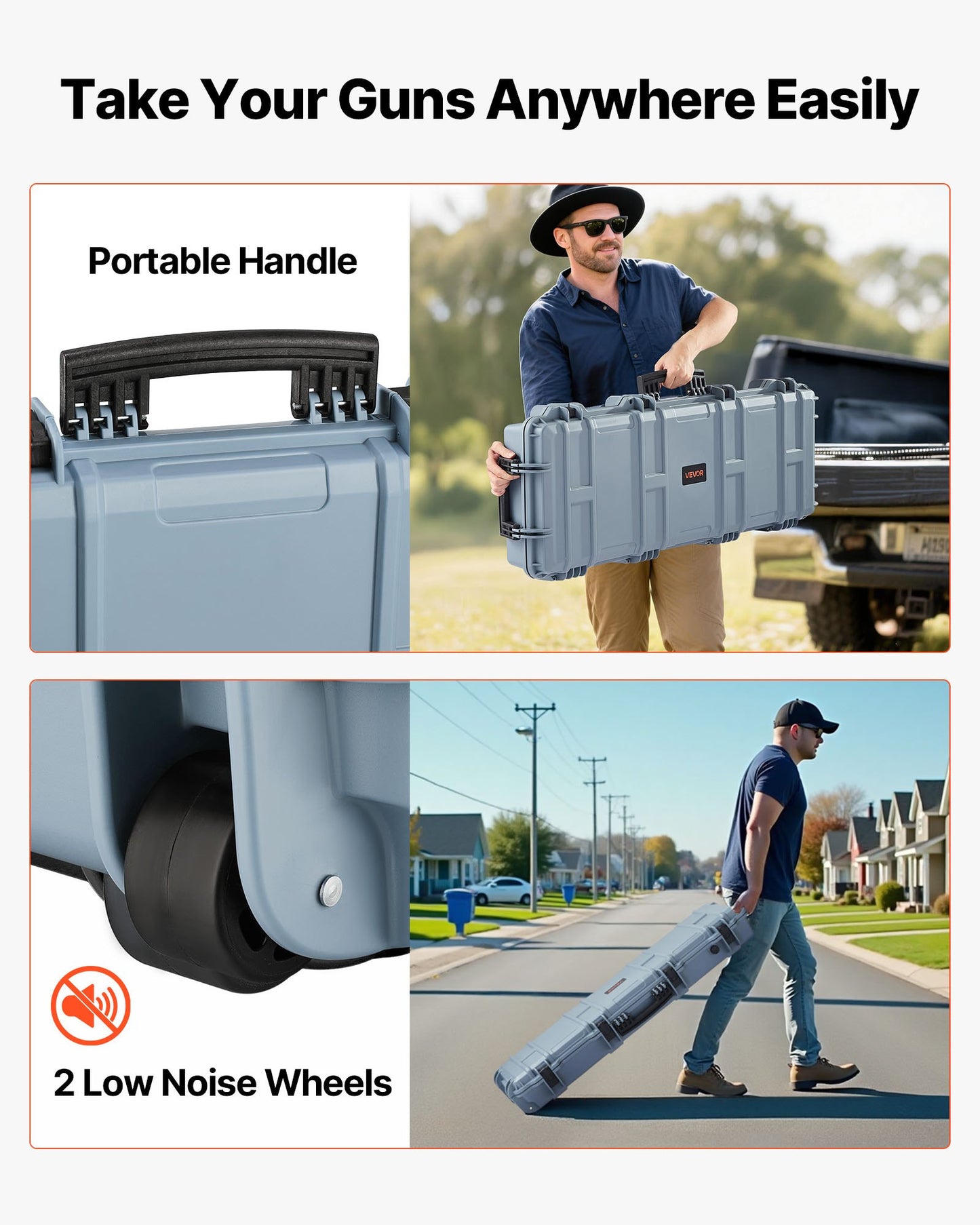 Hard Rifle Case, Lockable Rifle Case with 4 Layers Pre-cut Foams, 36 in Gun Storage with Wheels, IP67 Waterproof & Dustproof Pistol Storage Cases for Rifles, Shotguns, Airsoft Guns, Grey