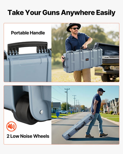 Hard Rifle Case, Lockable Rifle Case with 4 Layers Pre-cut Foams, 36 in Gun Storage with Wheels, IP67 Waterproof & Dustproof Pistol Storage Cases for Rifles, Shotguns, Airsoft Guns, Grey