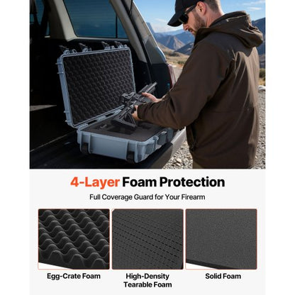 Hård gevärsväska, låsbar gevärsväska med förskurna skum, 1016 mm vapenförvaring med hjul, IP67 vattentät och dammtät flyttbar stor pistolförvaring för gevär, hagelgevär, airsoftvapen, grå |  EU