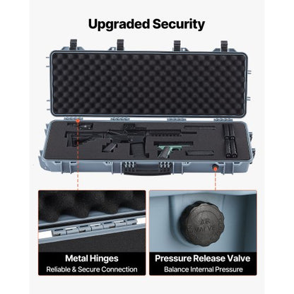 Hård gevärsväska, låsbar gevärsväska med förskurna skum, 1016 mm vapenförvaring med hjul, IP67 vattentät och dammtät flyttbar stor pistolförvaring för gevär, hagelgevär, airsoftvapen, grå |  EU