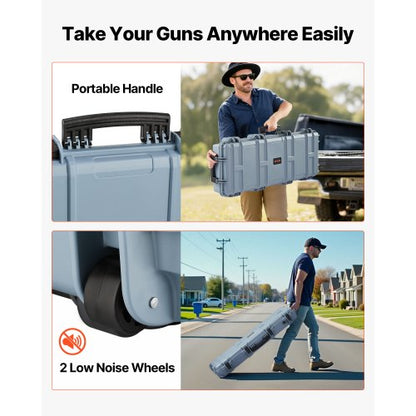 Hård gevärsväska, låsbar gevärsväska med förskurna skum, 1016 mm vapenförvaring med hjul, IP67 vattentät och dammtät flyttbar stor pistolförvaring för gevär, hagelgevär, airsoftvapen, grå |  EU