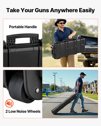 Hard Rifle Case, Lockable Rifle Case with Pre-cut Foams, 40 in Gun Storage with Wheels, IP67 Waterproof & Dustproof Movable Large Pistol Storage for Rifles, Shotguns, Airsoft Guns, Black