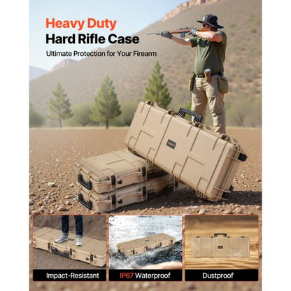 Hård gevärsväska, Låsbar gevärsväska med förskurna skum, 1066 mm Flyttbar vapenförvaring med hjul, IP67 Vattentät och dammtät pistolförvaring för gevär, hagelgevär, airsoftvapen, Khaki |  EU