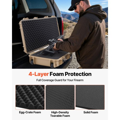Hård gevärsväska, Låsbar gevärsväska med förskurna skum, 1066 mm Flyttbar vapenförvaring med hjul, IP67 Vattentät och dammtät pistolförvaring för gevär, hagelgevär, airsoftvapen, Khaki |  EU