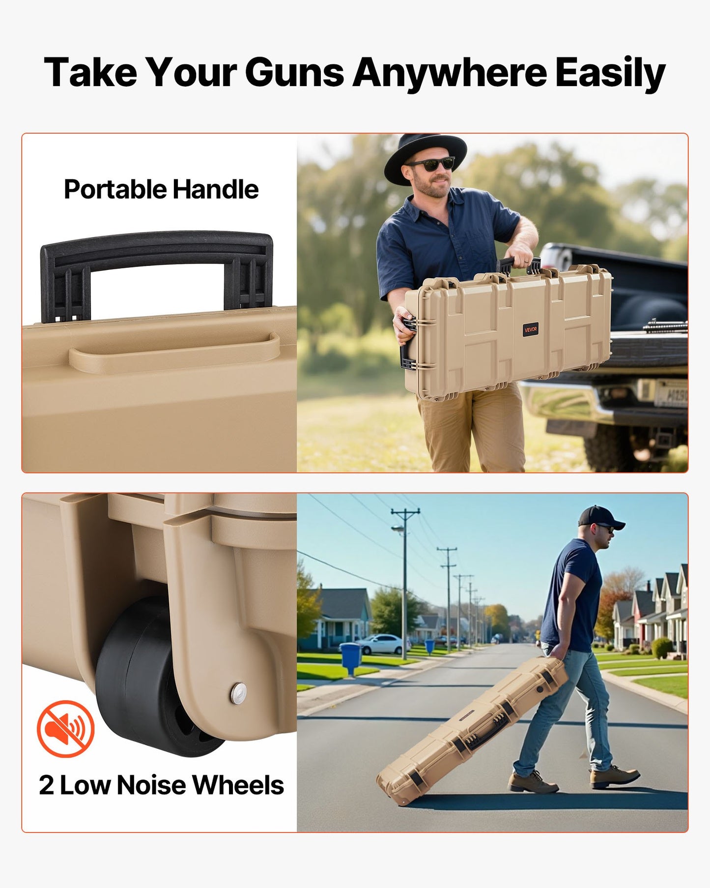 Hard Rifle Case, Lockable Rifle Case with Pre-cut Foams, 42 in Movable Gun Storage with Wheels, IP67 Waterproof & Dustproof Pistol Storage for Rifle, Shotgun, Airsoft Gun, Khaki