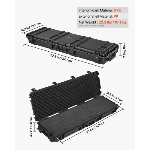 Hård gevärsväska, låsbar gevärsväska med avtagbart XPE-skum, 1270 mm vapenförvaring med hjul, IP67 vattentäta och dammtäta pistolförvaringsväskor för gevär, hagelgevär, airsoftvapen, svart |  EU