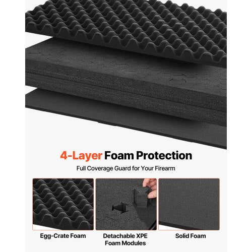 Hård gevärsväska, låsbar gevärsväska med avtagbart XPE-skum, 1270 mm vapenförvaring med hjul, IP67 vattentäta och dammtäta pistolförvaringsväskor för gevär, hagelgevär, airsoftvapen, svart |  EU