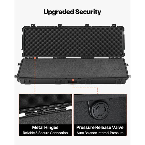 Hård gevärsväska, låsbar gevärsväska med avtagbart XPE-skum, 1270 mm vapenförvaring med hjul, IP67 vattentäta och dammtäta pistolförvaringsväskor för gevär, hagelgevär, airsoftvapen, svart |  EU