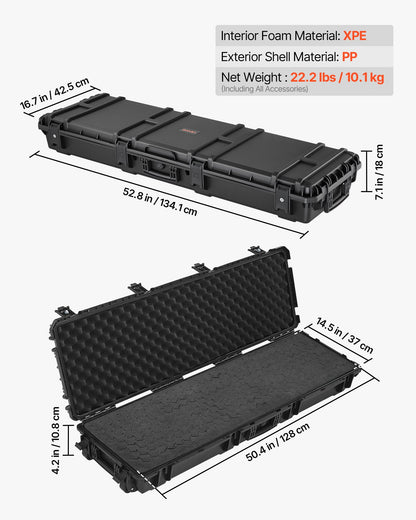 Hard Rifle Case, Lockable Rifle Case with Detachable XPE Foam, 50 in Gun Storage with Wheels, IP67 Waterproof & Dustproof Pistol Storage Cases for Rifles, Shotguns, Airsoft Guns, Black