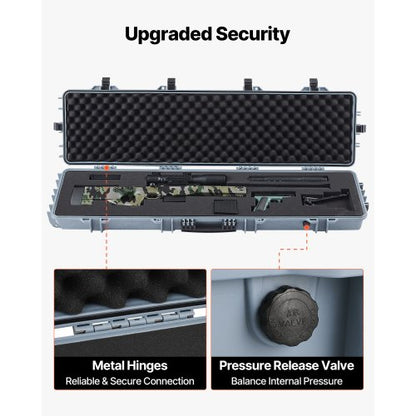 Hård gevärsväska, Låsbar gevärsväska med förskurna skum, 1270 mm Flyttbar vapenförvaring med hjul, IP67 Vattentät och dammtät pistolförvaring för gevär, hagelgevär, airsoftvapen, Grå |  EU