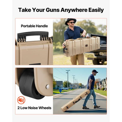 Hård gevärsväska, Låsbar gevärsväska med förskurna skum, 1270 mm Flyttbar vapenförvaring med hjul, IP67 Vattentät och dammtät pistolförvaring för gevär, hagelgevär, airsoftvapen, Khaki |  EU
