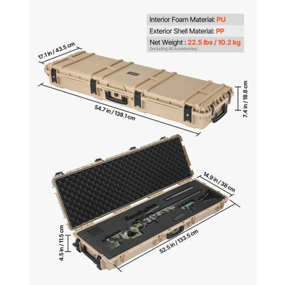 Hård gevärsväska, Låsbar gevärsväska med förskurna skum, 1320 mm vapenförvaring med hjul, Robusta IP67 vattentäta och dammtäta pistolförvaringsväskor för gevär, hagelgevär, airsoftvapen, khaki |  EU